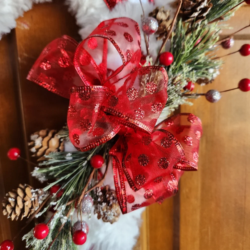 NWT Handmade Candy Cane Wreath, Hand Crafted Door Hanger Christmas